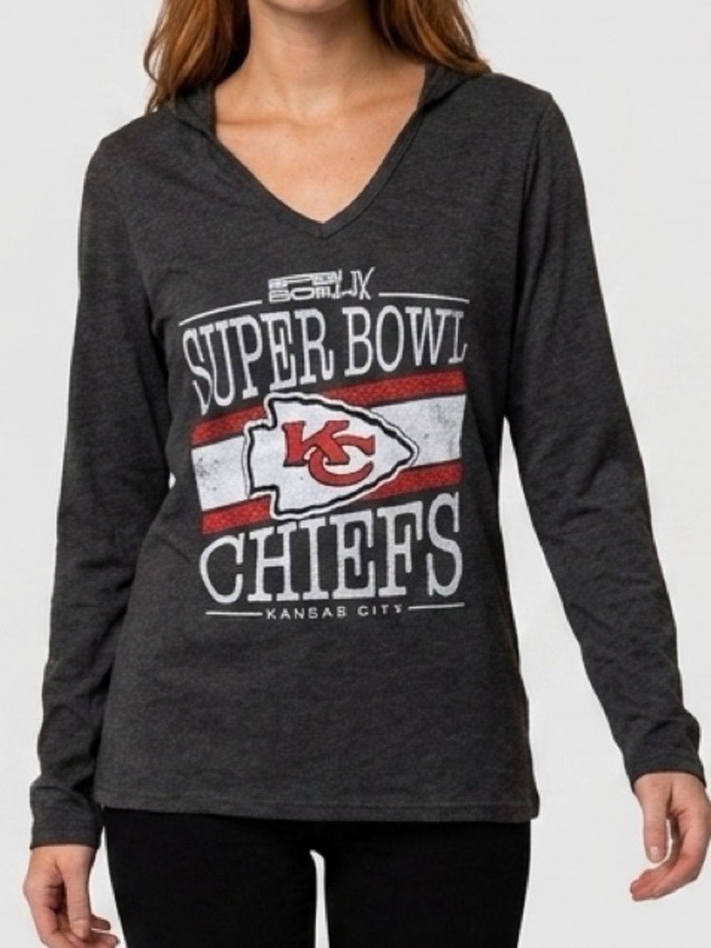 Kansas City Chiefs Women's Super Bowl LIX Dapper V-Neck Long Sleeve Hoodie